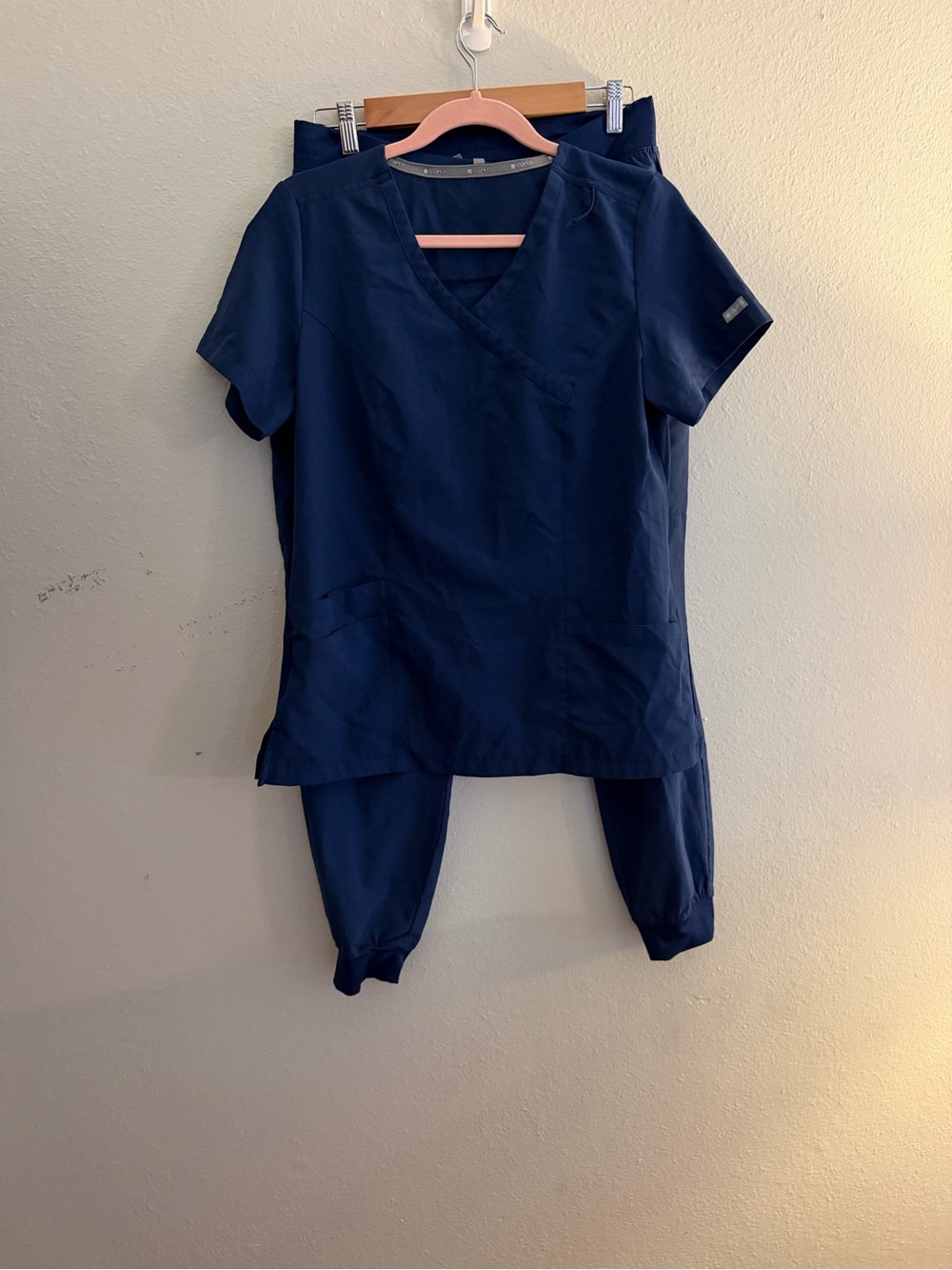 Maevn Dark Navy V-Neck Scrub Top and Jogger Pants Set